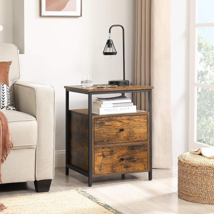 Comodino rustico marrone Valora con cassetti in stile loft