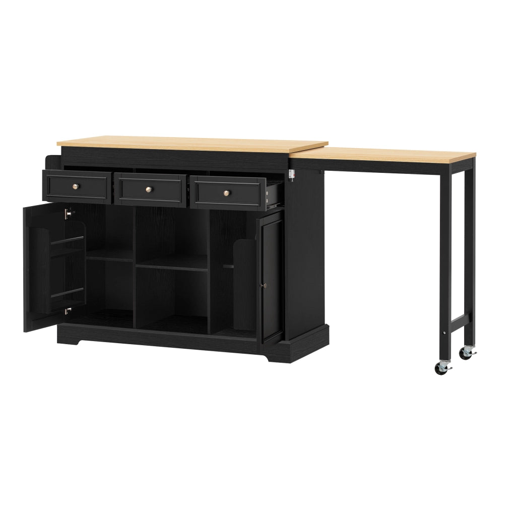 Isola da Cucina Mobile ¨C Minimal ¨C Nero, con Scomparti Spezie e Cassetti, con Ruote
