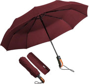 Parasole automatici a vento resistente, paraplu opvolutile con protezione UV, parasole impermeabile con trattamento Teflon, paraplu per uso professionale, paraplu resistente al vento e alla pioggia, parasole portatile per viaggi, colore rosso.