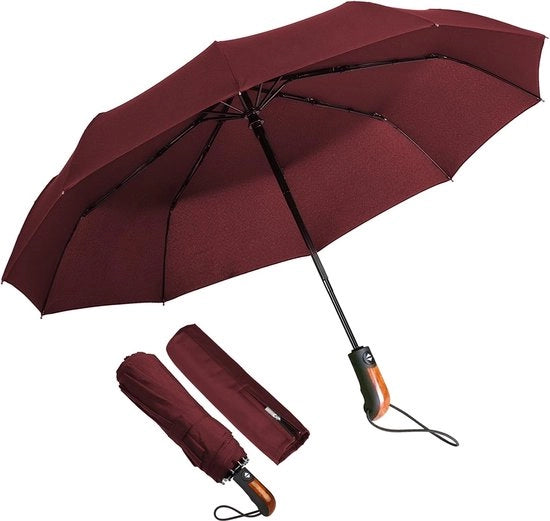 Parasole automatici a vento resistente, paraplu opvolutile con protezione UV, parasole impermeabile con trattamento Teflon, paraplu per uso professionale, paraplu resistente al vento e alla pioggia, parasole portatile per viaggi, colore rosso.