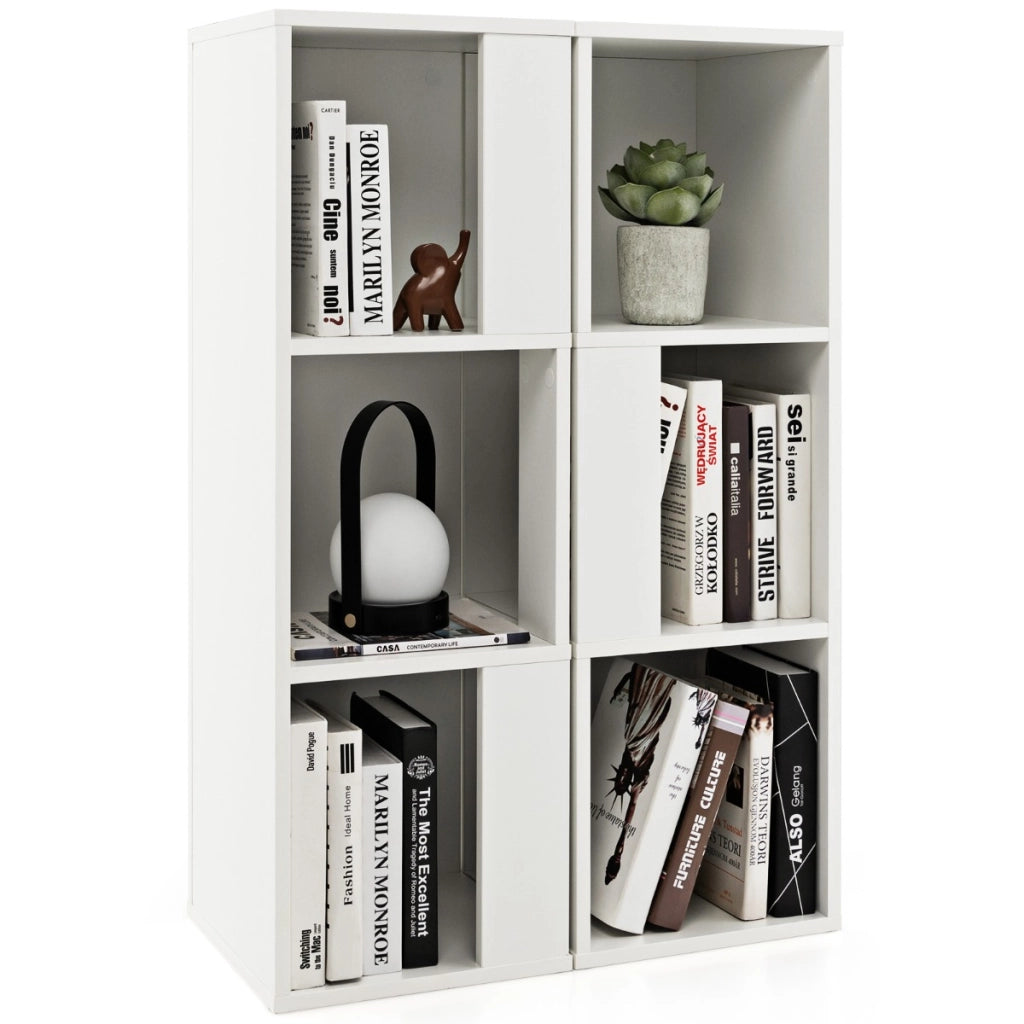 Libreria indipendente a 3 livelli con 6 scomparti-Scaffale in legno espositivo asimmetrico Bianco