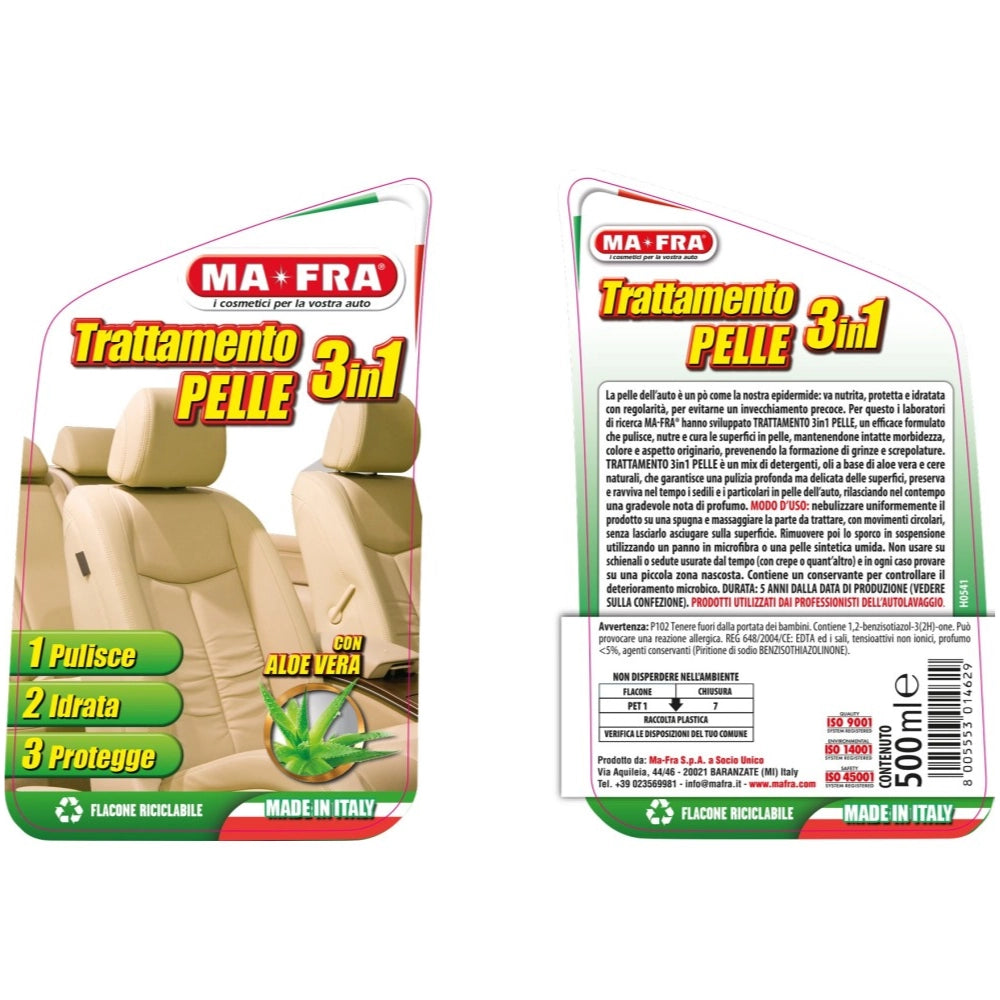 Trattamento 3 in 1 pelle per auto pulizia idratazione protezione 500 ml
