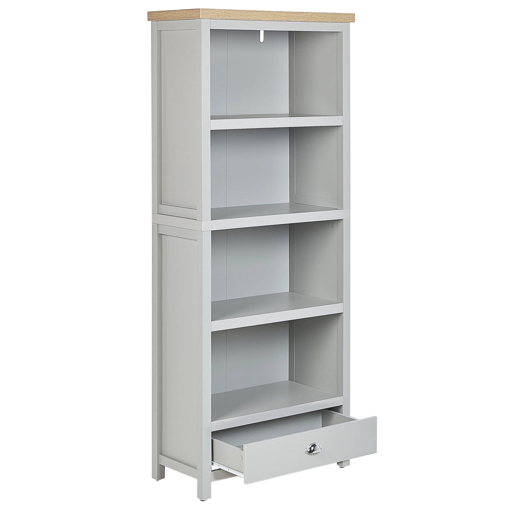 Libreria in Truciolare di Legno Chiaro Grigio 4 Ripiani Contenitori Corti Stile Scandinavo Tradizionale