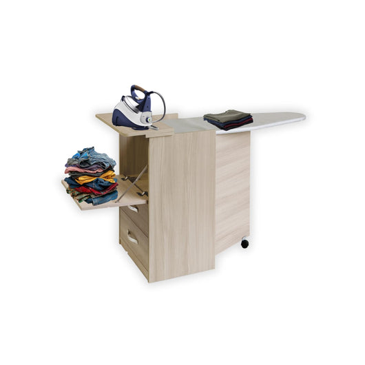 MOHOME Asse Stiro Mobile A Scomparsa Legno Nobilitato Vari Colori Multiuso Salvaspazio 3 Cassetti Dimensioni 89 x 44 x 57 cm Rotelle Trasportabili Colore Mollettone Assortito Colore: Olmo