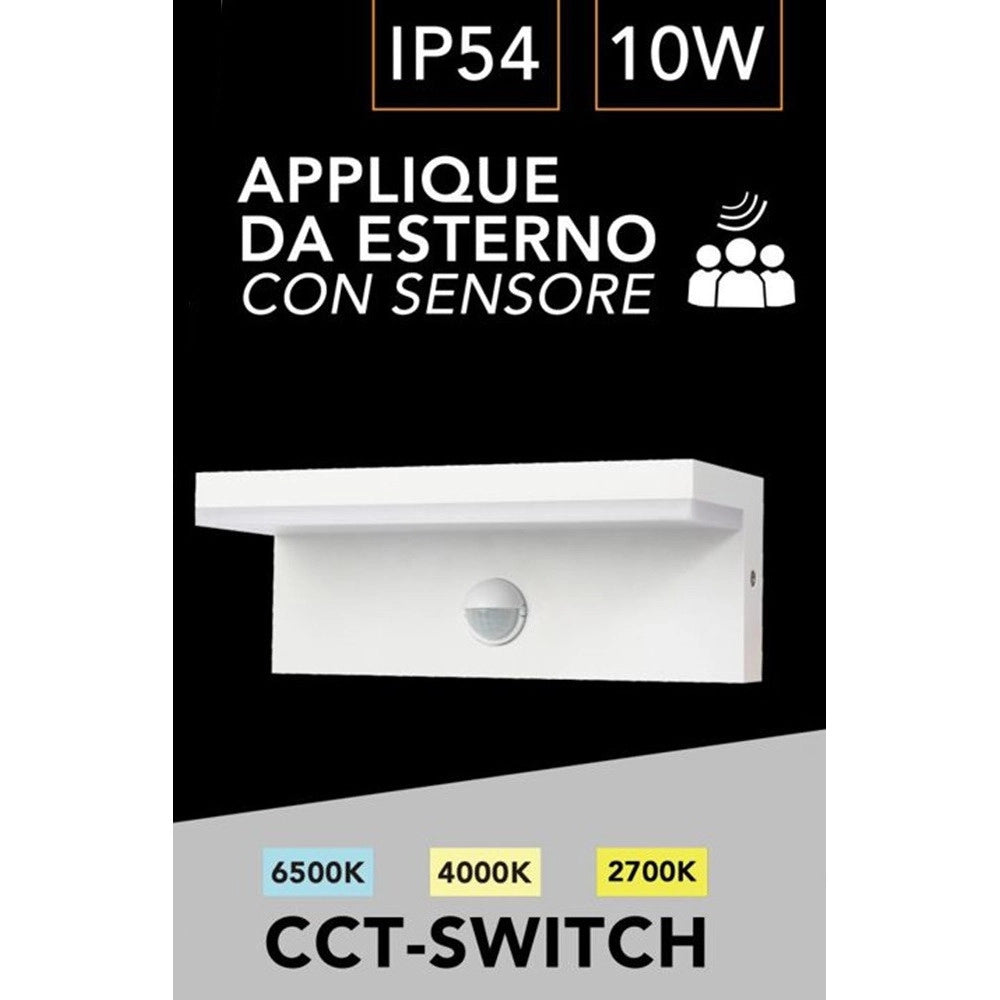 Trade Shop - Applique Per Esterno 10 W Con Sensore Pir Di Movimento Tecnologia Cct Ip54 Ss-esa-013c - Bianco