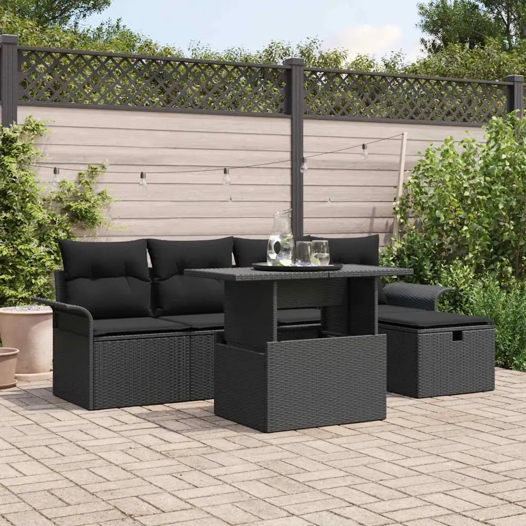 Set Divano da Giardino con cuscino 6 pcs Nero Poly Rattan 3359670