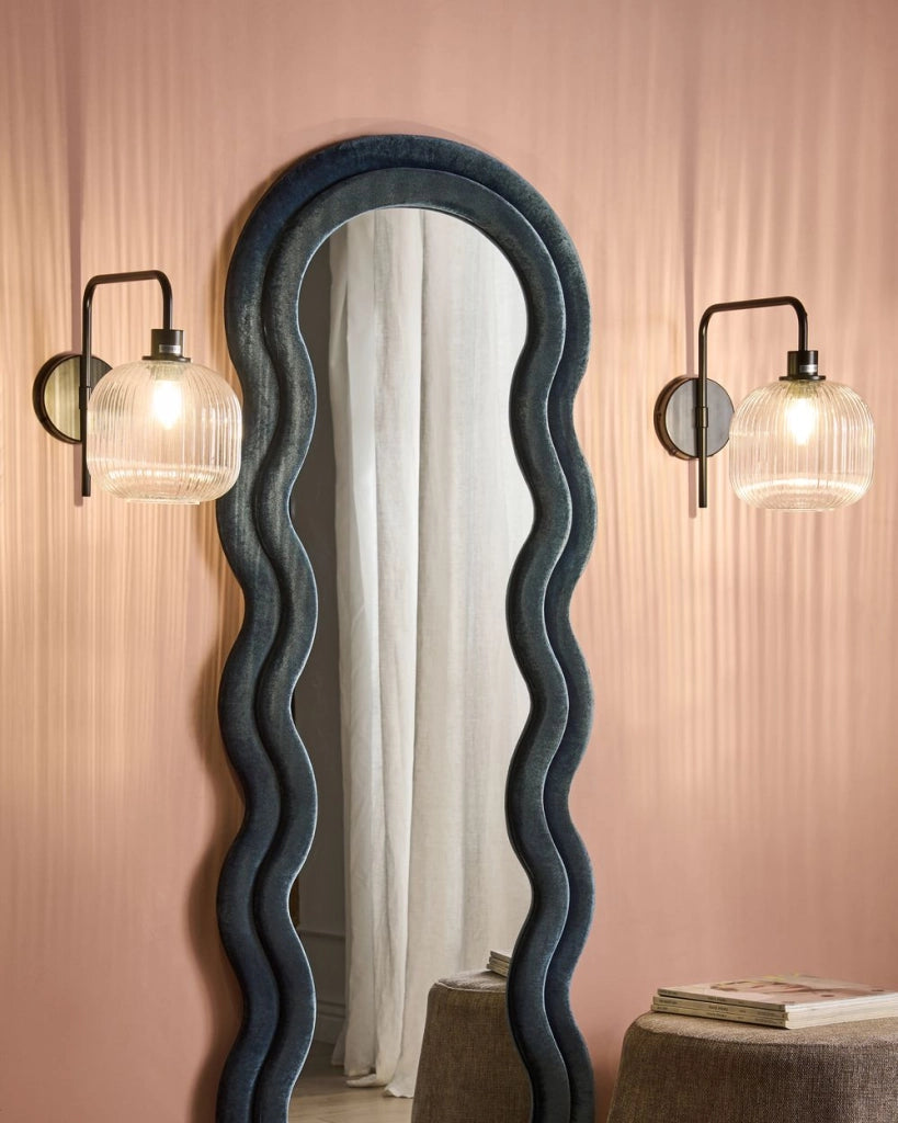 Set di 2 lampade da parete Paralume in vetro nero Lampada da parete Camera da letto Soggiorno Moderno industriale