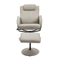 Poltrona Relax Reclinabile con Pouf Poggiapiedi Abbinato e Rivestimento in Finta pelle, 71x78x101cm, Grigia