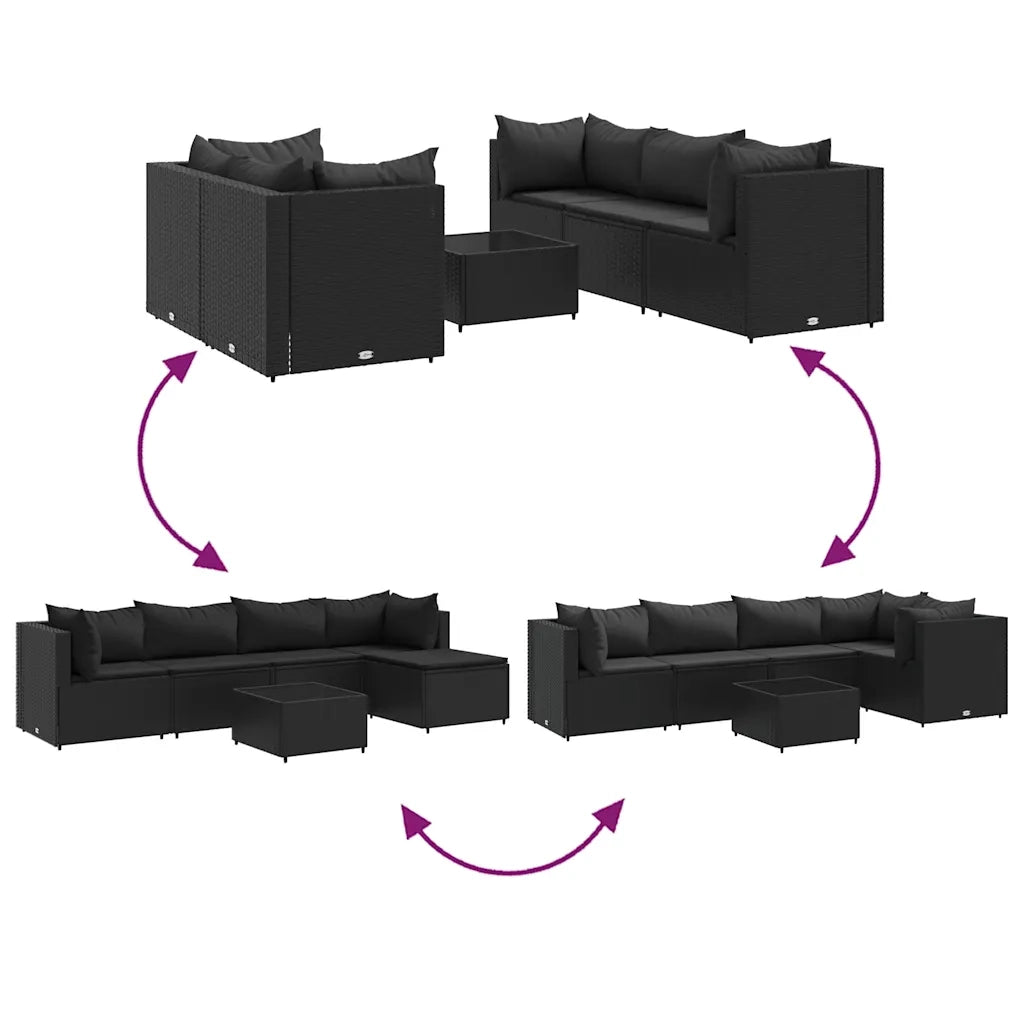 Set Mobili da Giardino 6 pz con Cuscini in Polyrattan Nero