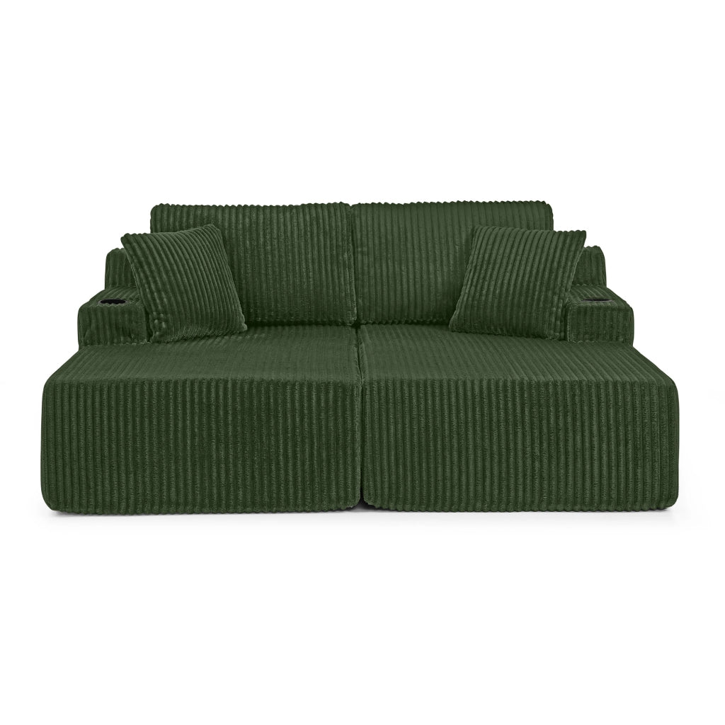 Divano 2 posti multifunzione; poltrona relax e letto; in velluto a coste verde