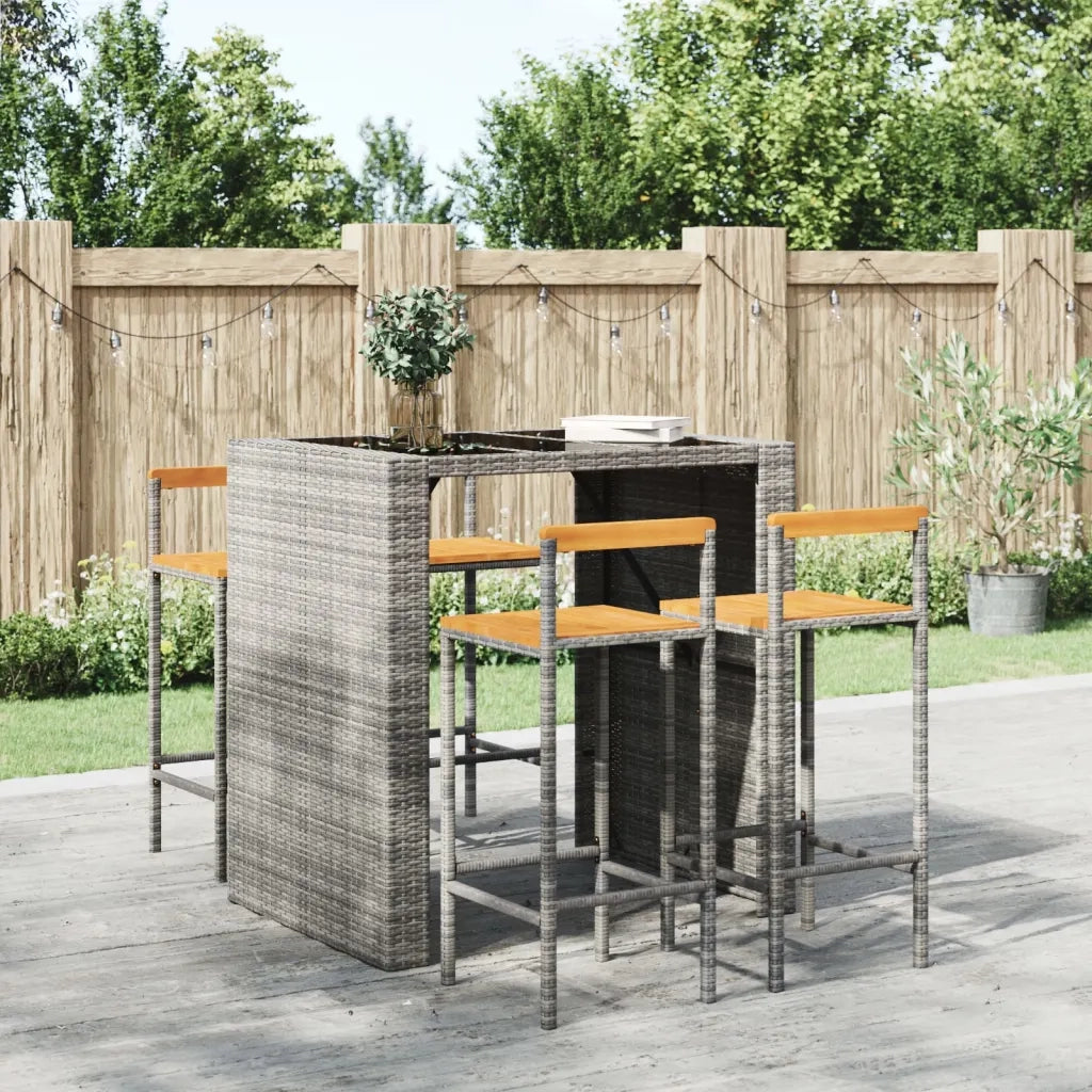 Sgabelli da Bar 4pz Grigi Polyrattan e Legno Massello di Acaciacod mxl 121170