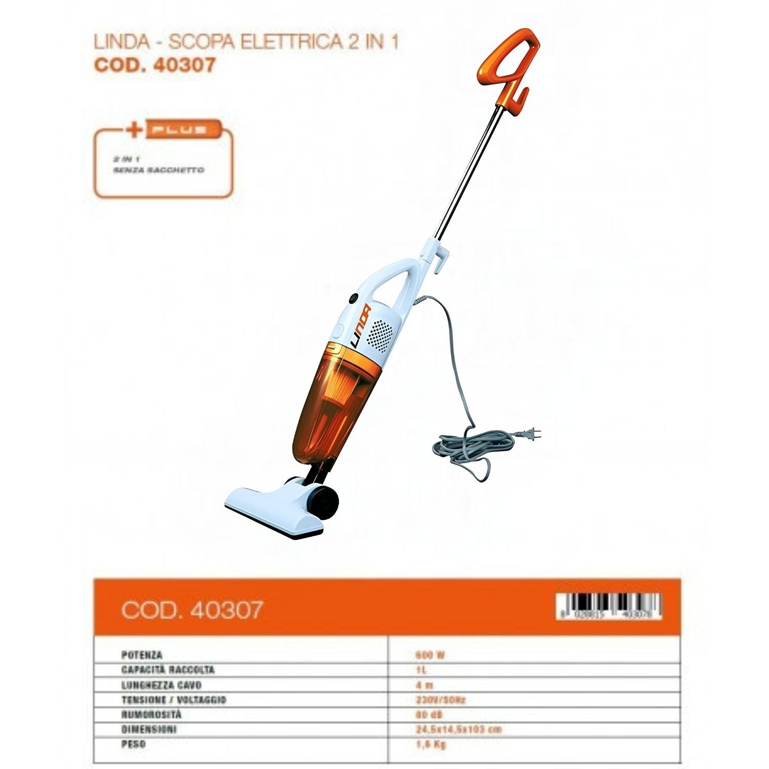 VINCO COD.40307 Aspirapolvere Linda 600W