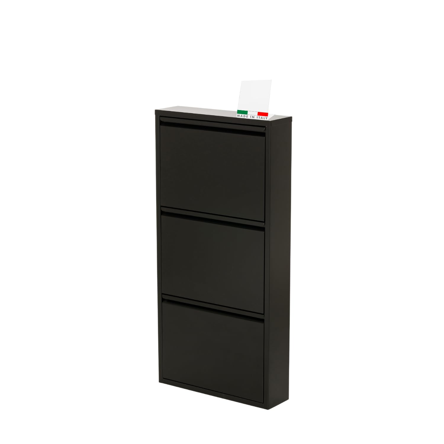 Scarpiera Salvaspazio Slim Metallo 3 Ante Vari Colori Dimensioni 105 x 50 x 15 cm Ripiani a Ribalta Sincronizzati Porta Scarpe Assemblata Ingresso Camera Colore: Nero