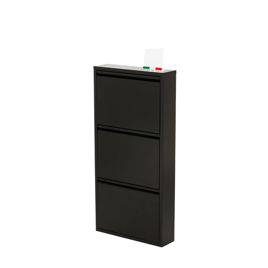 Scarpiera Salvaspazio Slim Metallo 3 Ante Vari Colori Dimensioni 105 x 50 x 15 cm Ripiani a Ribalta Sincronizzati Porta Scarpe Assemblata Ingresso Camera Colore: Nero