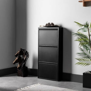 Scarpiera Salvaspazio Slim Metallo 3 Ante Vari Colori Dimensioni 105 x 50 x 15 cm Ripiani a Ribalta Sincronizzati Porta Scarpe Assemblata Ingresso Camera Colore: Nero