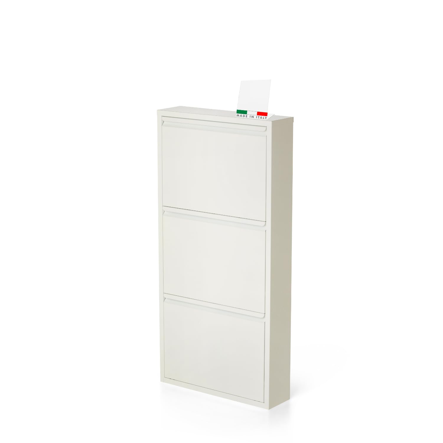Scarpiera Salvaspazio Slim Metallo 3 Ante Vari Colori Dimensioni 105 x 50 x 15 cm Ripiani a Ribalta Sincronizzati Porta Scarpe Assemblata Ingresso Camera Colore: Bianco