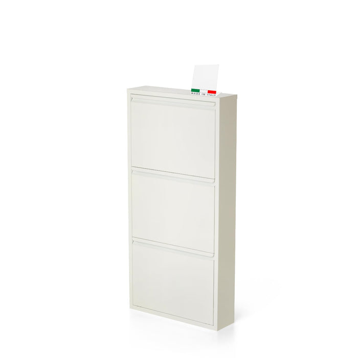 Scarpiera Salvaspazio Slim Metallo 3 Ante Vari Colori Dimensioni 105 x 50 x 15 cm Ripiani a Ribalta Sincronizzati Porta Scarpe Assemblata Ingresso Camera Colore: Bianco