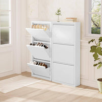 Scarpiera Salvaspazio Slim Metallo 3 Ante Vari Colori Dimensioni 105 x 50 x 15 cm Ripiani a Ribalta Sincronizzati Porta Scarpe Assemblata Ingresso Camera Colore: Bianco