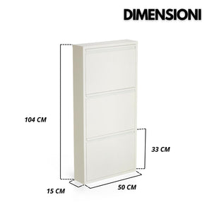Scarpiera Salvaspazio Slim Metallo 3 Ante Vari Colori Dimensioni 105 x 50 x 15 cm Ripiani a Ribalta Sincronizzati Porta Scarpe Assemblata Ingresso Camera Colore: Bianco