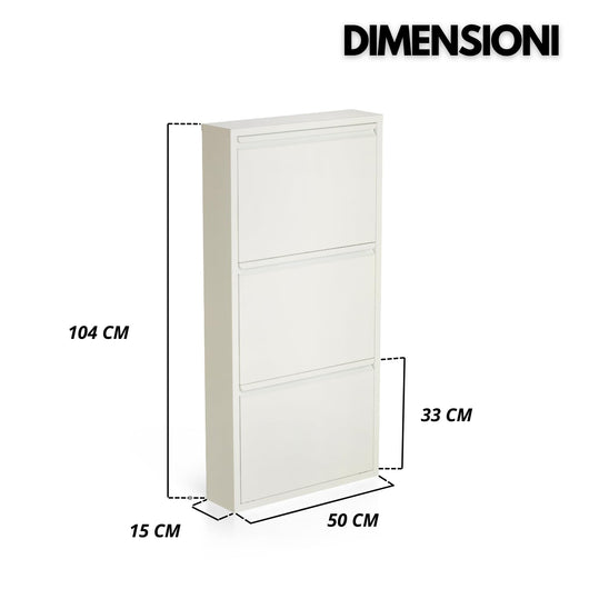 Scarpiera Salvaspazio Slim Metallo 3 Ante Vari Colori Dimensioni 105 x 50 x 15 cm Ripiani a Ribalta Sincronizzati Porta Scarpe Assemblata Ingresso Camera Colore: Bianco