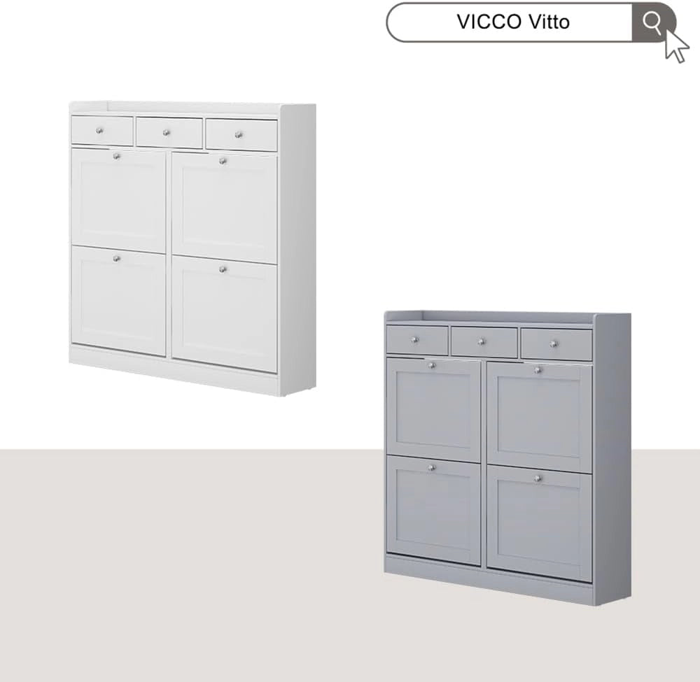 Scarpiera da ingresso Vitto, Bianco, 100 x 99.5 cm con 3 cassetti e 4 scomparti pieghevoli