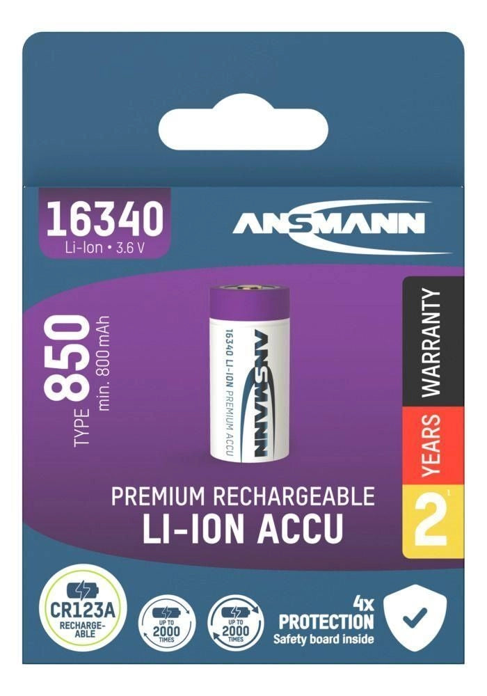 Ansmann 1300-0017 16340 CR123A Batteria Ricaricabile Li-Ion 850 mAh 3,6 V