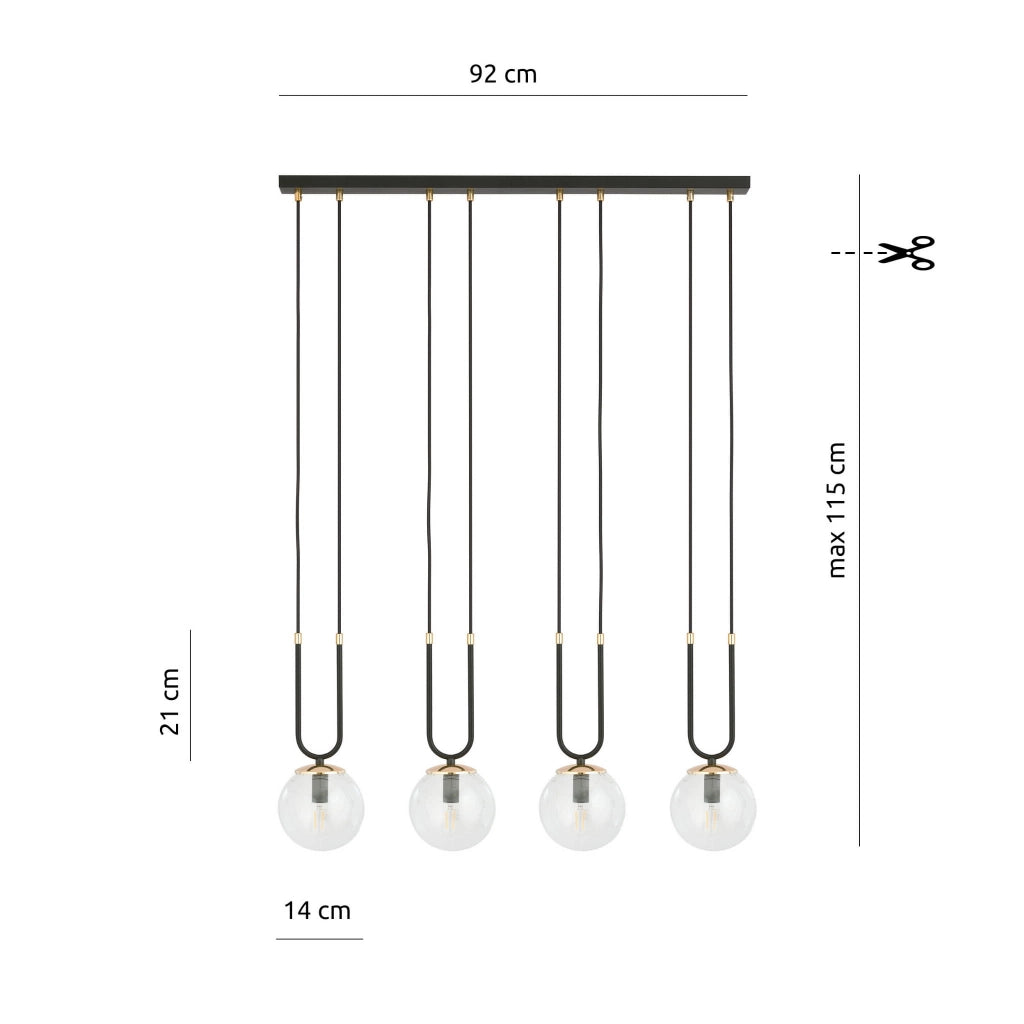 Lampadario Emibig Glam 4xE14 Nero/Trasparente Oro Vetro
