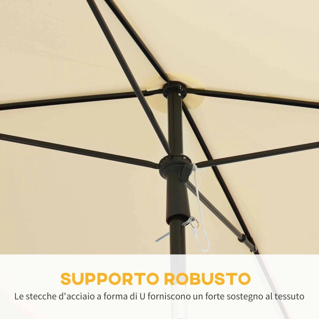 Ombrellone da Giardino Rettangolare e Regolabile 198x130x245 cm In Alluminio Beige