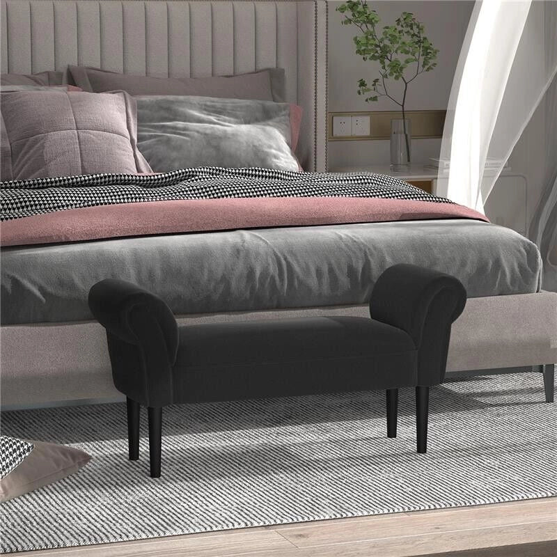 PANCA FONDO LETTO IMBOTTITA CON BRACCIOLI ARROTOLATI, 102X35X51CM, NERO