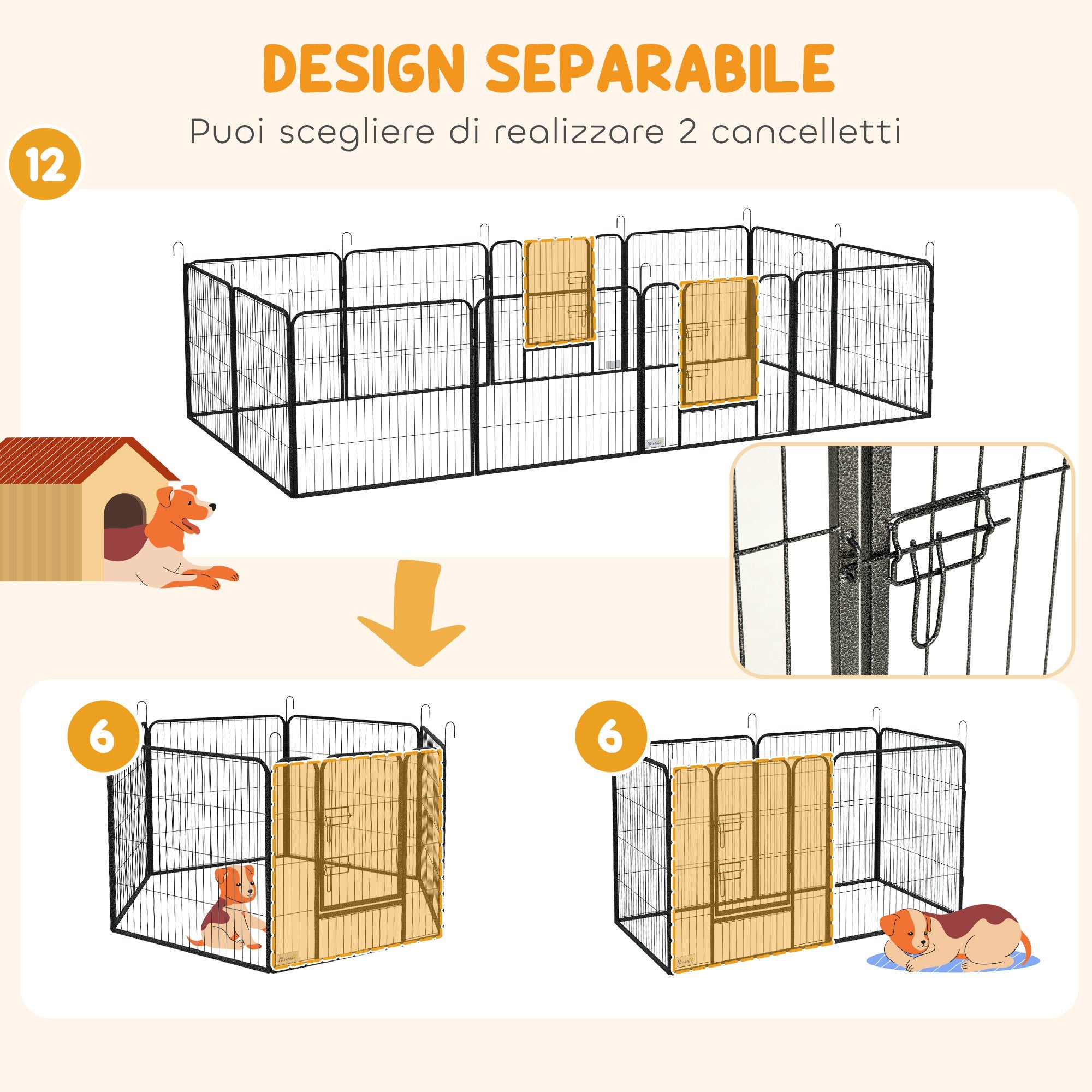 Recinto per Cani a 12 Pannelli Modulabili da 80x1,5x80 cm con Picchetti in Acciaio Grigio