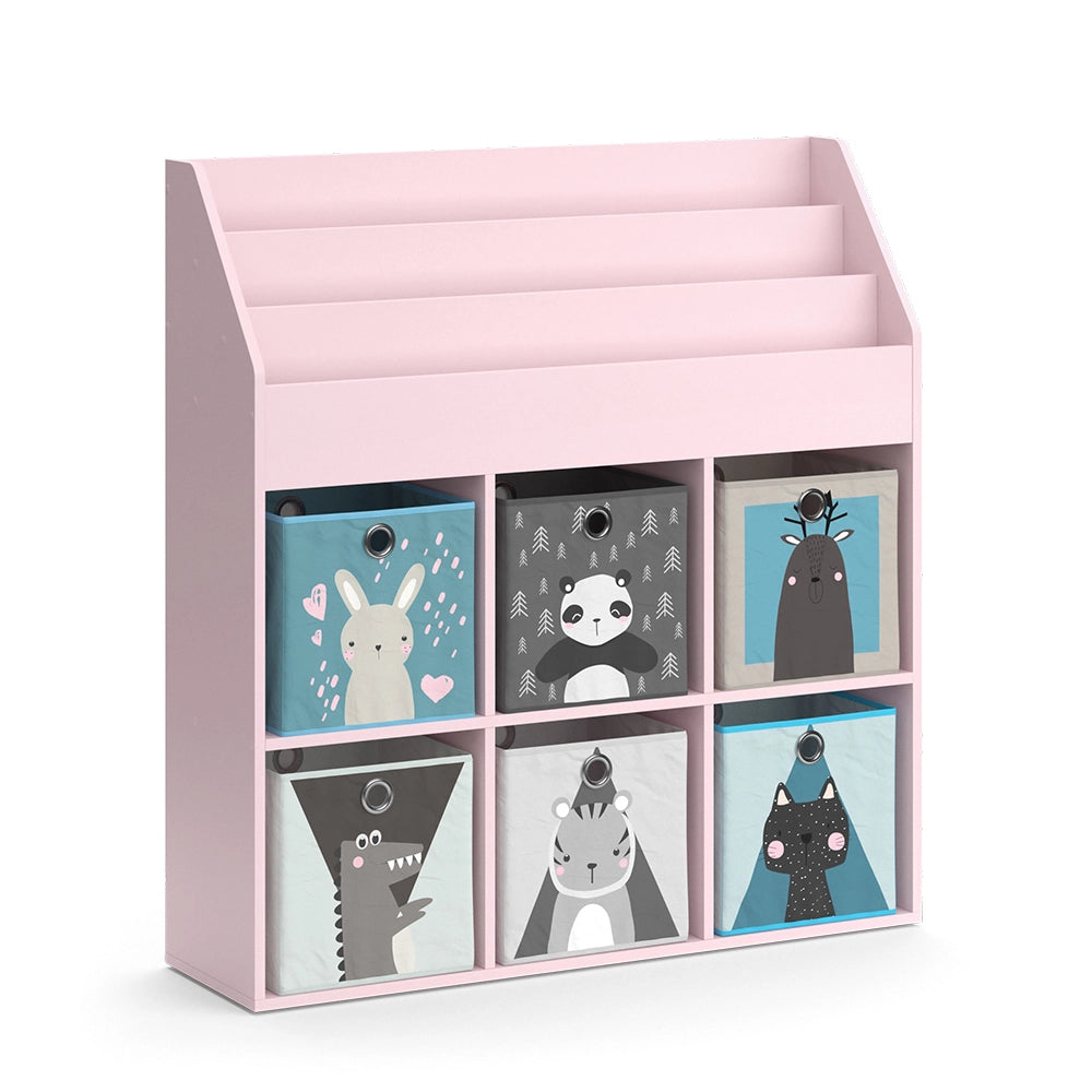 Vicco Libreria bambini rosa 107.2 x 114.2 cm con 6 scatole pieghevoli (grigie)