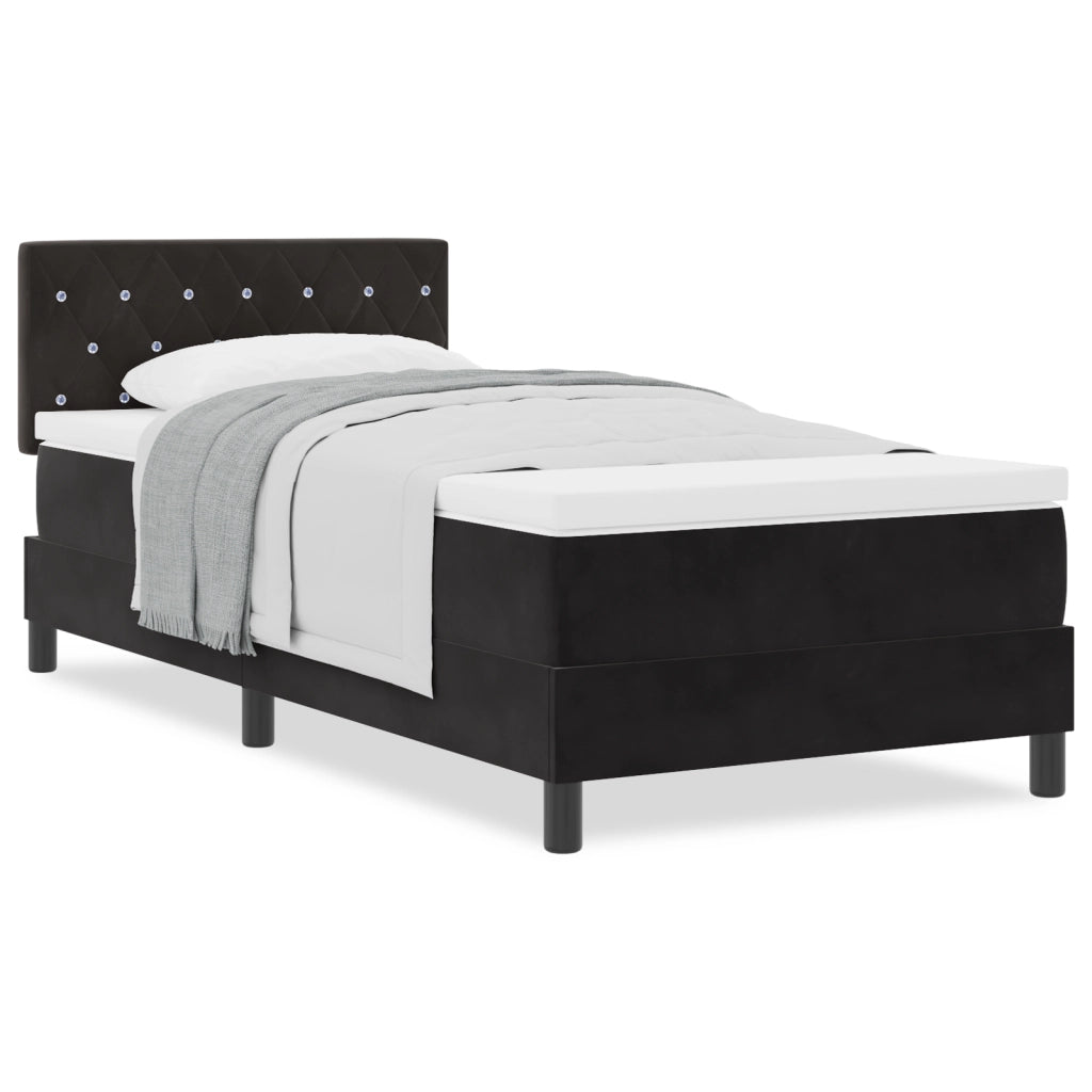 Letto con Box Spring e Materasso Nero Singolo in Velluto