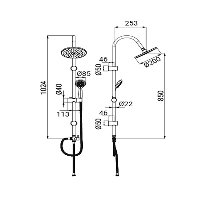 COLONNA DOCCIA MALI H102,4CM CROMO REGOLABILE