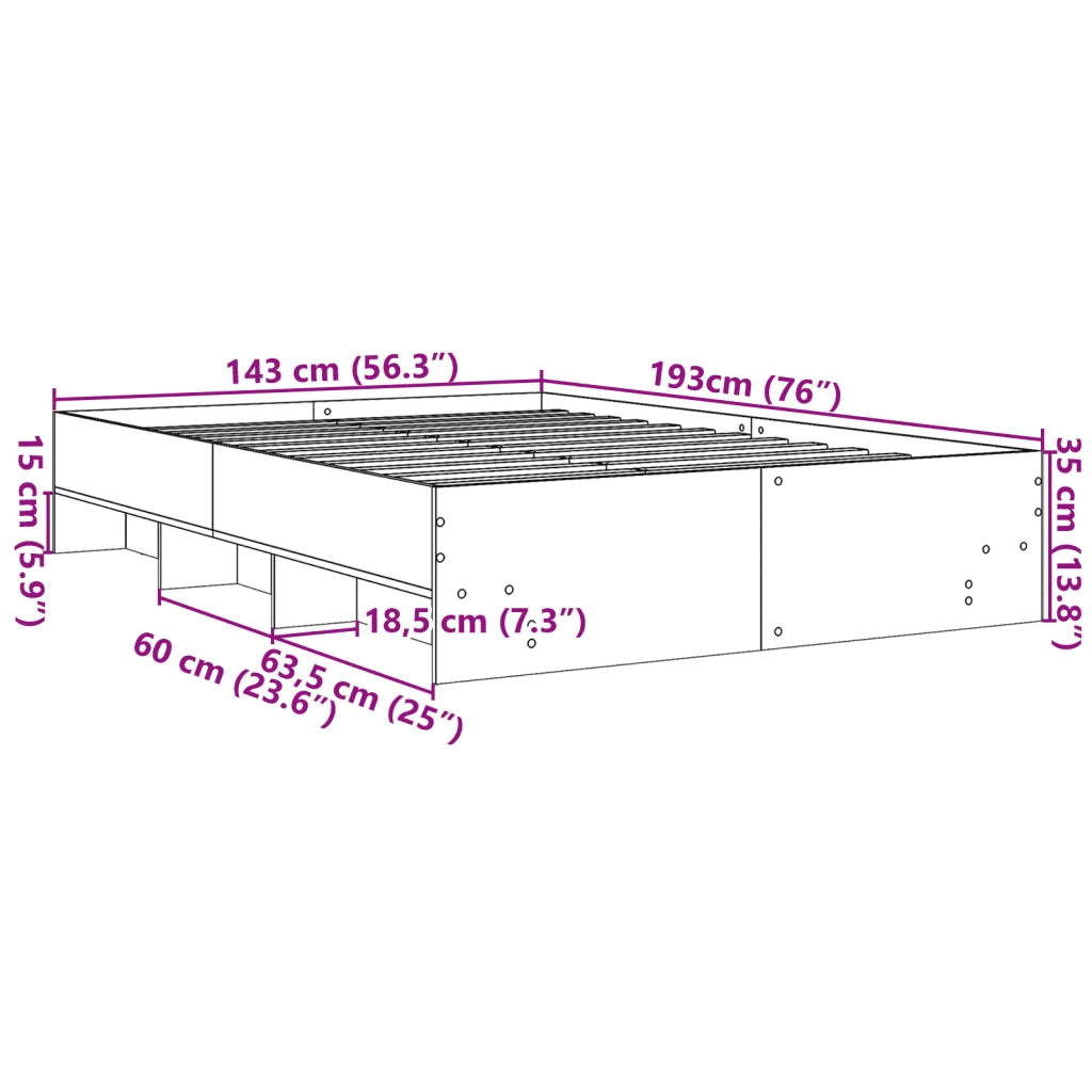 Giroletto senza Materasso Rovere Fumo 140x190 cm in Truciolato 3295685