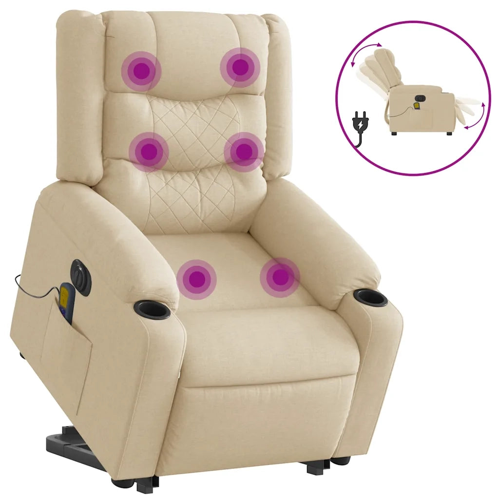 Poltrona Alzapersona Massaggiante Elettrica Crema in Tessuto 3310287