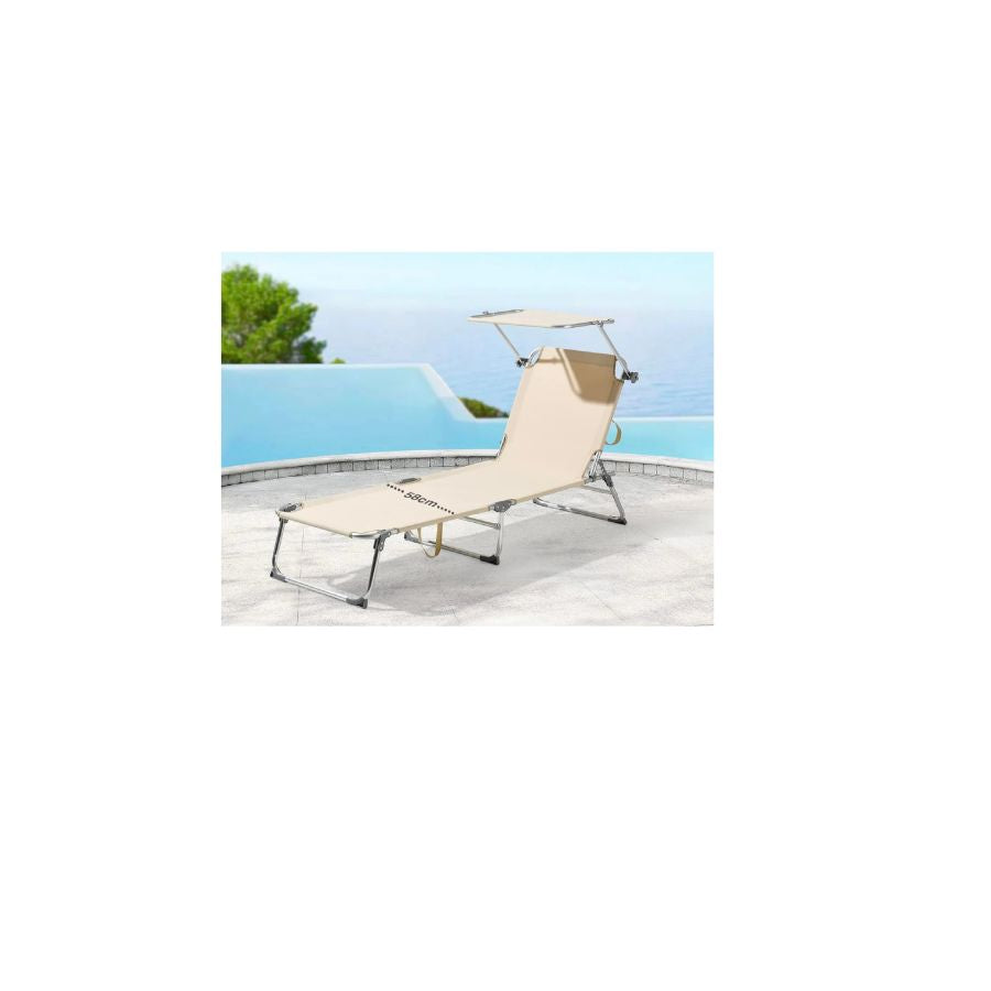 LETTINO PRENDISOLE PIEGHEVOLE DA GIARDINO CON TETTUCCIO BEIGE MYKONOS 187X57X30