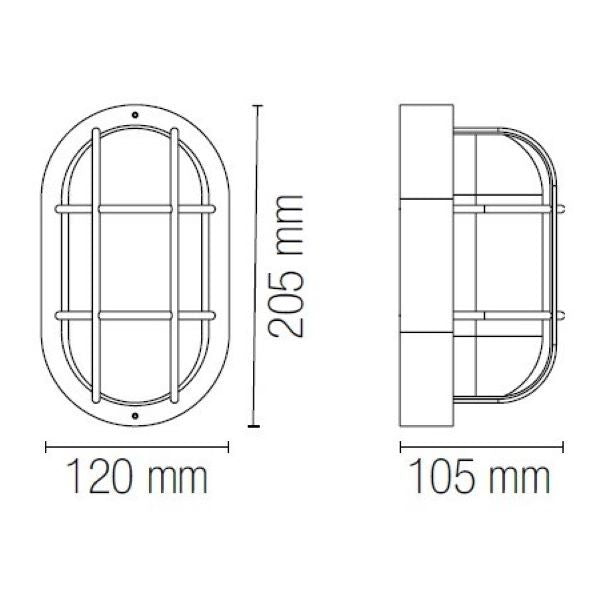 PLAFONIERA SOFFITTO/APPLIQUE PARETE OVALE DA ESTERNO NERA 1XE27 TURTLE FAN