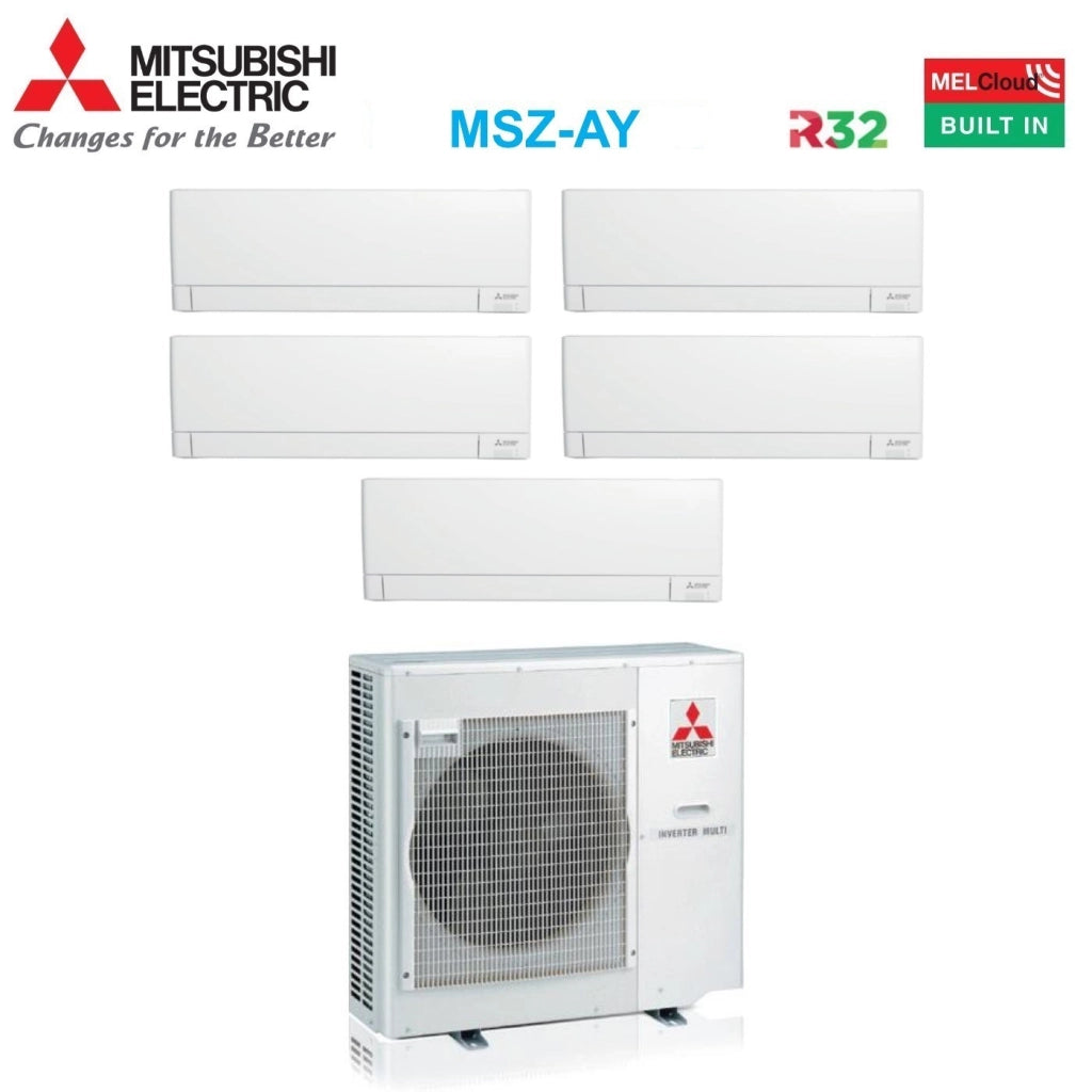 Climatizzatore Condizionatore Mitsubishi Electric Penta Split Inverter Linea Plus serie MSZ-AY 9+9+9+9+12 con MXZ-5F102VF R-32 Wi-Fi Integrato 9000+9000+9000+9000+12000