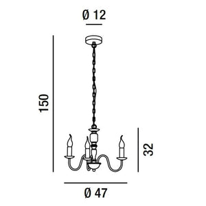 LAMPADARIO SOSPENSIONE 3 LUCI TORTORA DUCALE PERENZ
