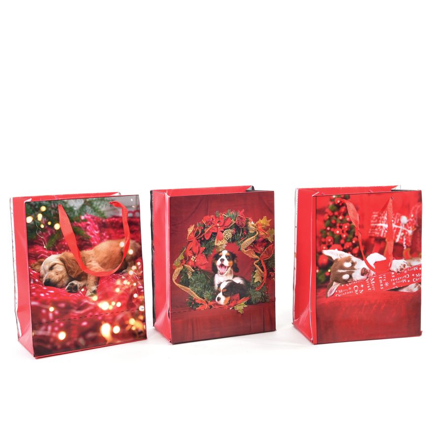 BORSA REGALO NATALIZIA CON CAGNOLINI PREZZO CAD UNO