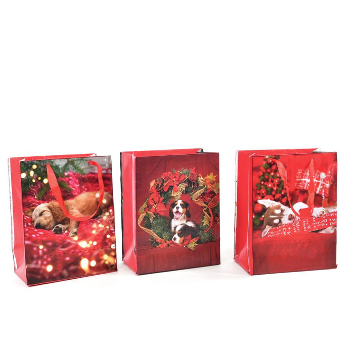 BORSA REGALO NATALIZIA CON CAGNOLINI PREZZO CAD UNO