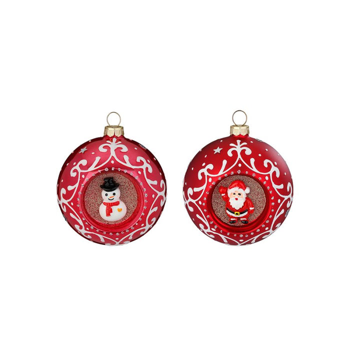 PALLINA VETRO ROSSO D 8 CM ASS BABBO-PUPAZZO ASSORTITA PREZZO CAD UNO