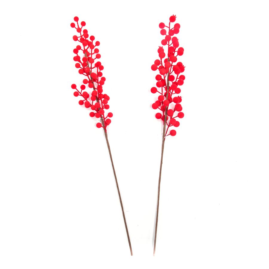 RAMO BACCHE FLOCCATE ROSSE 61CM ASSORTITE PREZZO CAD UNO