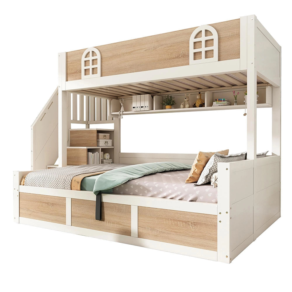 Letto a castello per bambini con spazio di archiviazione - Xylo - 90x200 e 140x200 cm, bianco naturale, sicuro