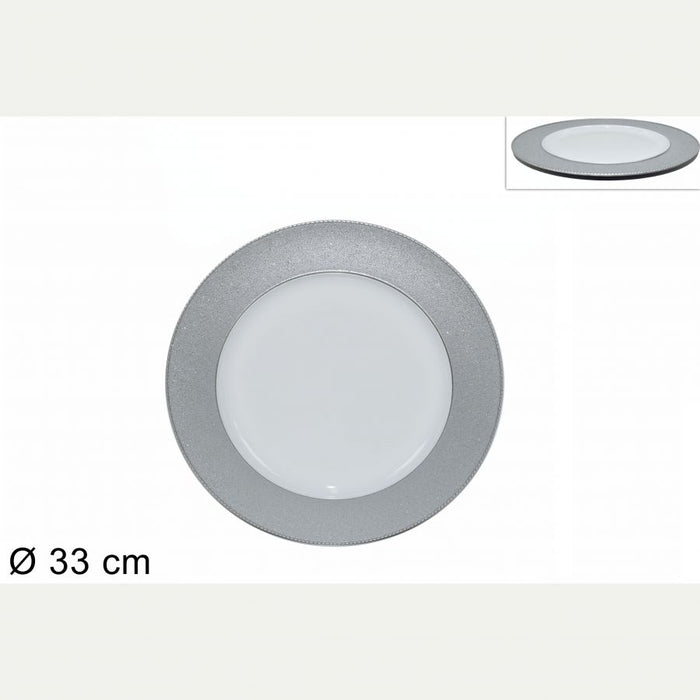SOTTOPIATTO NATALIZIO 33CM BIANCO BORDO SILVER
