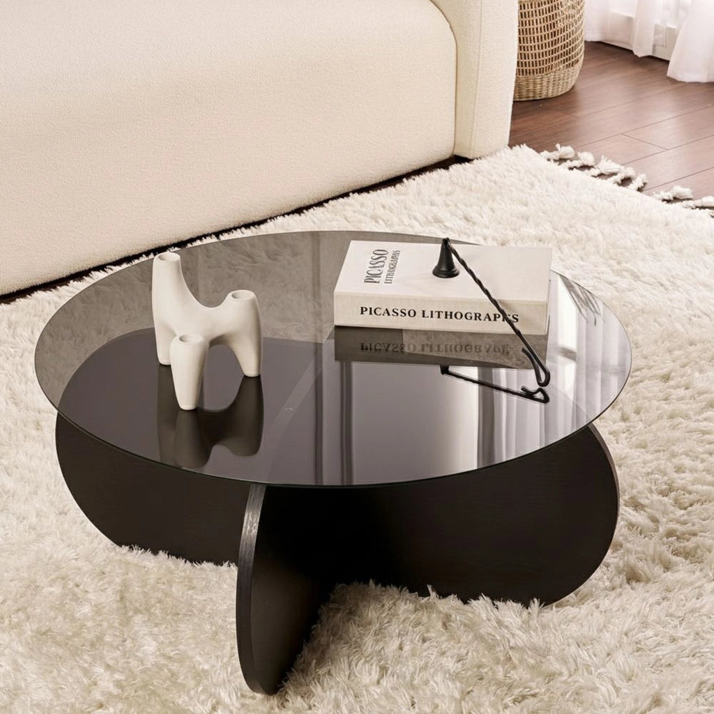 Cugnoli, Tavolino da Salotto Forma Rotondo, 75x75x35h cm Nero