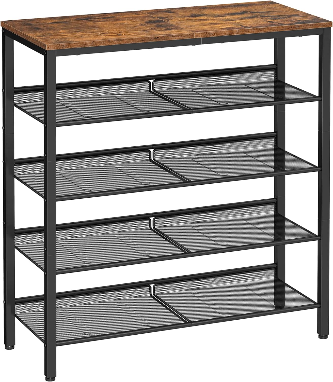 Scarpiera rustica VALORA marrone con 4 ripiani, stile industriale LBS038B01