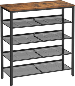 Scarpiera rustica VALORA marrone con 4 ripiani, stile industriale LBS038B01