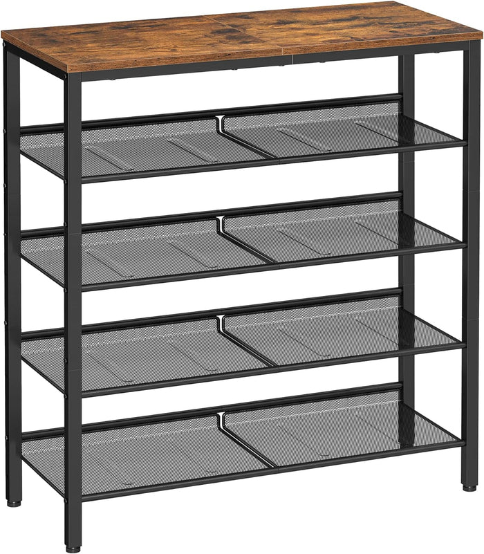 Scarpiera rustica VALORA marrone con 4 ripiani, stile industriale LBS038B01