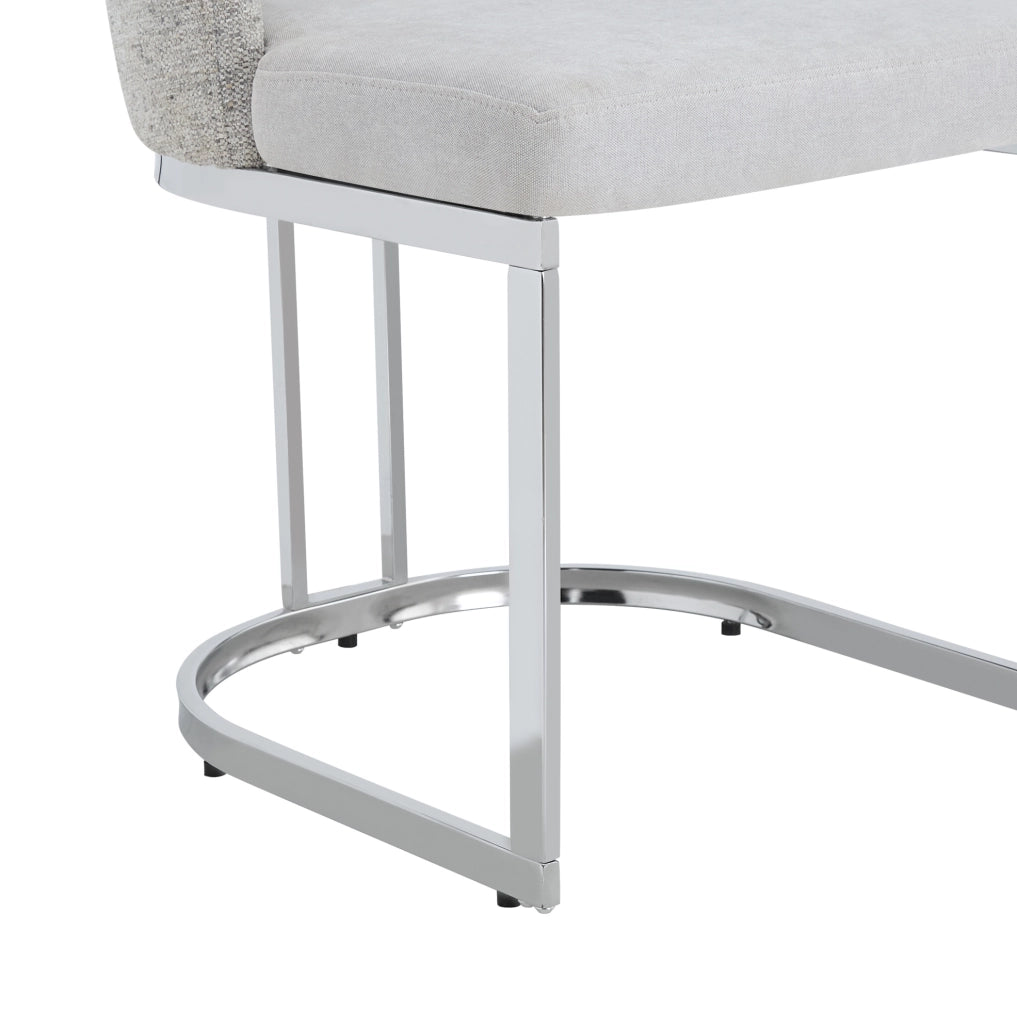 Set di 4 sedie da pranzo in ciniglia grigia con gambe in metallo argento